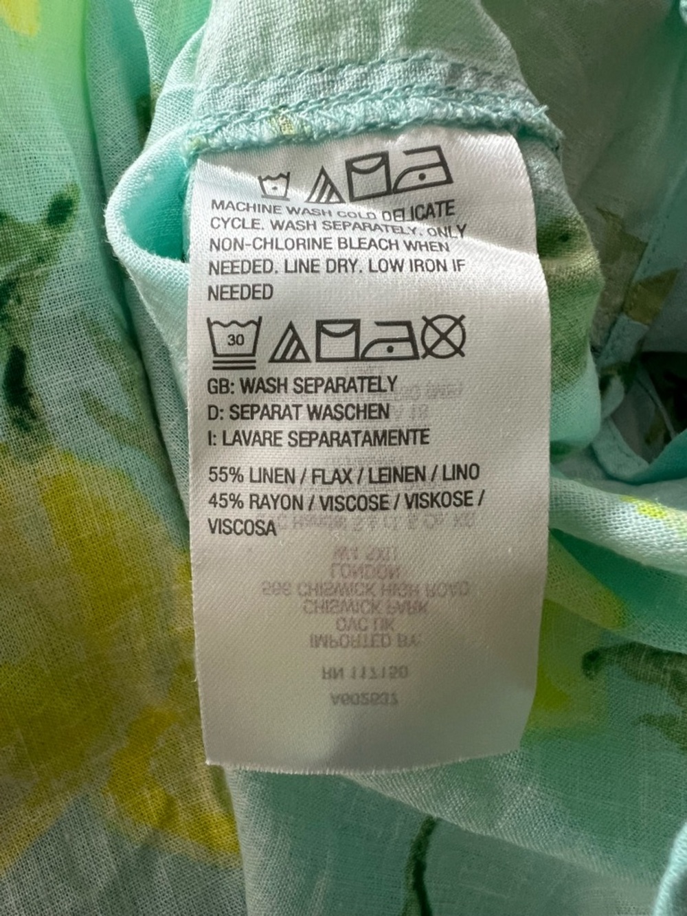 Belle Kim Gravel size 4X Aqua Yellow Lemon Linen Blend Long Sleeve Button Up Top - Picture 7 of 8